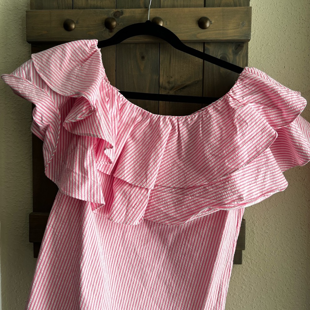 Lilly Pulitzer Pink Striped Ruffle Off-Shoulder Top